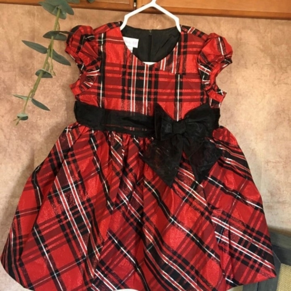 Bonnie Baby Red Plaid Dress with Black Bow